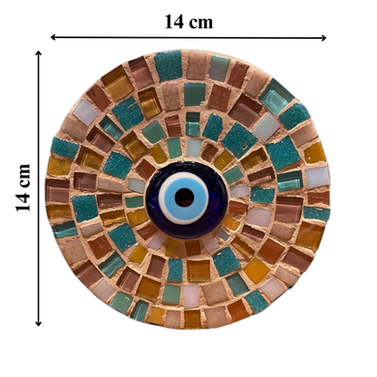 Raja's Mosaic Round + Eye Large 14cm Blue, Brown, Gold, and Beige.