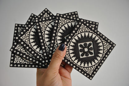 Set of 6 Coasters Mosaic Black & White