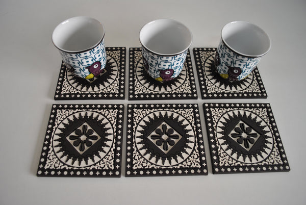 Set of 6 Coasters Mosaic Black & White