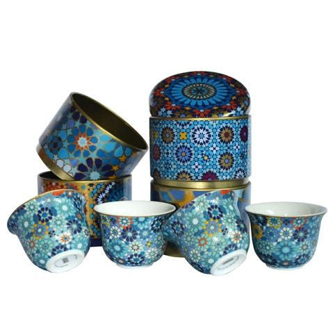 Tin with 4 Coffee Cup Moucharrabieh Blue - Arabesque Boutique - 2